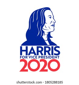 Aug 30, 2020, AUCKLAND, NEW ZEALAND: Illustration of American senator and vice president candidate, Democrat Kamala Harris for US election with words Harris for Vice President 2020 in retro style.