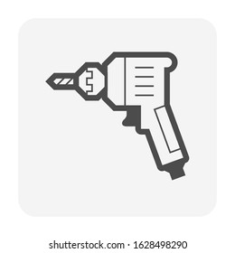 Auger or drilling tool icon. Powered by electric motor consist of handle and drill bit. Drill bit is a rotating helical screw blade used for making hole in wood and metal for woodworking etc.