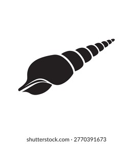Auger shell black glyph icon. Exotic spiral seashell, conchology silhouette symbol on white space. Empty gastropod, molluscan animal conch, long conic sea shell vector isolated illustrations
