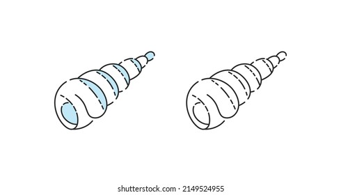 Vector lineal del icono de la shell Auger. Símbolo del logo de la concha de color y negro.