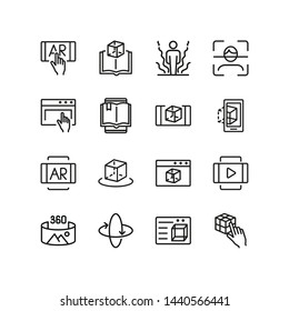 Augment Reality Line Icon Set. Holographic Human, Face Id, Book Reader. Modern Technology Concept. Can Be Used For Topics Like 3d Technology, Simulation, Virtual Reality