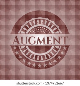 Augment red emblem or badge with abstract geometric polygonal pattern background. Seamless.