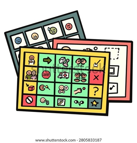 Augmentative and Alternative Communication (AAC) illustration featuring communication boards, symbols, and assistive technology tools that support individuals with speech and language challenges