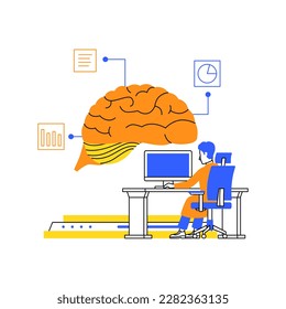 augmented brain artificial intelligence thinking interactive with engineer programming from desk automation duo tone illustration
