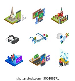 Augmented Computer Generated Modified Reality Elements Gadgets And Accessories With Smart Glasses Isometric Icons Set Isolated Vector Illustration 