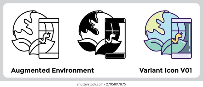 Icono de entorno aumentado enriquece los espacios físicos con capas de datos contextuales para la exploración y el aprendizaje. Línea, Relleno, Estilo de color.
