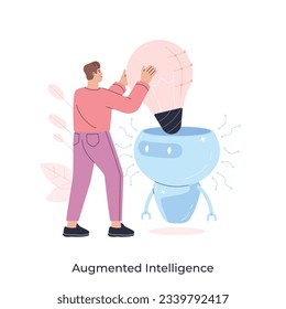 Augmented intelligence abstract concept vector illustration. Intelligence augmentation, enhanced human intellect, AI mental support, cognitive performance amplification, future abstract metaphor.