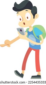 Augmented mobile game player. Cartoon kid play on smartphone