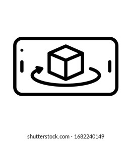 Augmented reality 360 object rotation on smartphone outline vector icon isolated on white. AR and VR line icon for web design, mobile apps, ui design and print. Futuristic technology concept