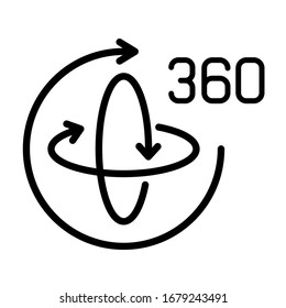 Augmented reality 360 rotation outline vector icon isolated on white background. AR and virtual reality line icon for web design, mobile apps, ui design and print. Futuristic technology concept