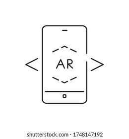 Augmented reality app in smartphone black line icon. Pictogram for web page, mobile app, promo. UI UX GUI design element. Editable stroke.