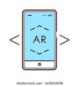 Augmented reality app in smartphone color line icon. Pictogram for web page, mobile app, promo. UI UX GUI design element. Editable stroke.