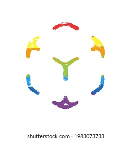 Augmented reality, AR mobile technology. Drawing sign with LGBT style, seven colors of rainbow (red, orange, yellow, green, blue, indigo, violet