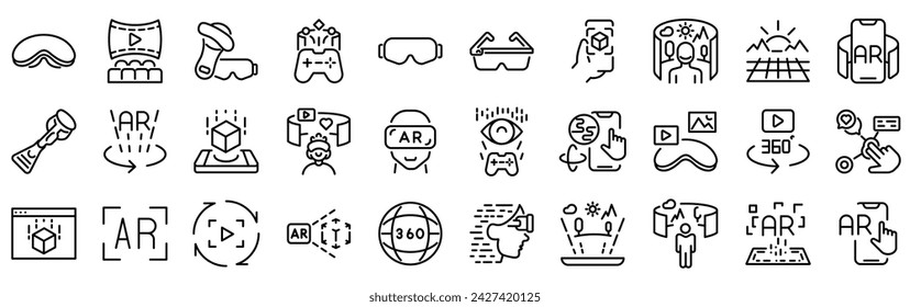 augmented reality, AR, virtual reality line web icons. Editable stroke. Vector illustration