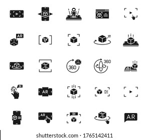 Augmented Reality Black Vector Icons Isolated On White Background. AR And VR Reality Icon Set For Web And Ui Design, Mobile Apps And Print Products