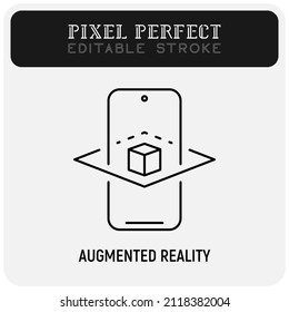 Erweiterte Realität mit Smartphone Thin Line Symbol. Pixel perfekt, bearbeitbarer Strich. Vektorgrafik.