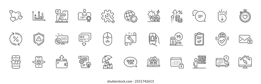 Augmented reality, Calendar and Wallet line icons. Pack of Survey results, Star, Work home icon. Certificate, Baggage app, Globe pictogram. Customisation, Shield, Business skill. Line icons. Vector