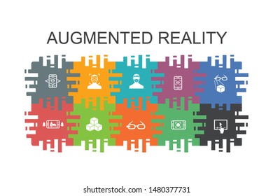 Augmented reality cartoon template with flat elements. Contains such icons as Facial Recognition, AR app, AR game, Virtual Reality