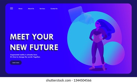 Augmented reality character concept. Landing page template. Vector illustration in trendy colors