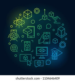 Augmented reality circular vector colored illustration made with AR line icons on dark background