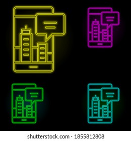 Augmented reality, city, chat bobble neon color set icon. Simple thin line, outline vector of augmented reality icons for ui and ux, website or mobile application