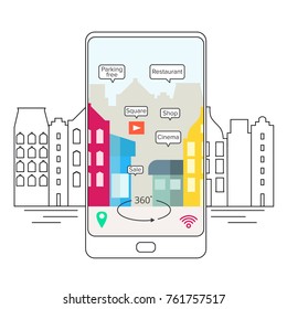 Augmented reality in the city with a smartphone.