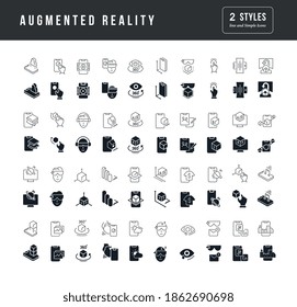 Realidad Aumentada. Colección de iconos monocromos perfectamente simples para el diseño web, aplicación y los proyectos más modernos. Paquete universal de signos clásicos para la categoría Tecnología.
