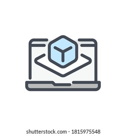 Augmented reality color line icon. Laptop with Cube projection vector outline colorful sign.