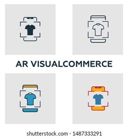 Augmented Reality Commerce icon set. Four elements in diferent styles from visual device icons collection. Creative augmented reality commerce icons filled, outline, colored and flat symbols.