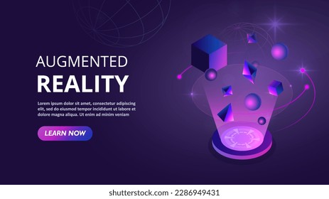 Augmented reality concept. Cyberspace and virtual reality. Landing page design. Innovations and modern technologies. Futuristic geometry. Cartoon isometric vector illustration