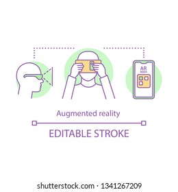 Augmented reality concept icon. Digital interactive technologies. AR apps and devices. AR equipment idea thin line illustration. Vector isolated outline drawing. Editable stroke