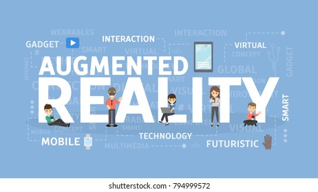 Ilustración de concepto de realidad aumentada. Dispositivos portátiles futuristas virtuales.