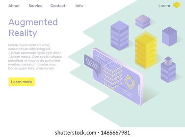 Augmented reality concept landing page  isometric vector template