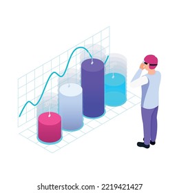 Augmented Reality Data Visualisation Concept With Man Interacting With Virtual Charts 3d Isometric Vector Illustration