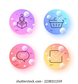 Augmented reality, Delete purchase and Text message minimal line icons. 3d spheres or balls buttons. Checkbox icons. For web, application, printing. Vector