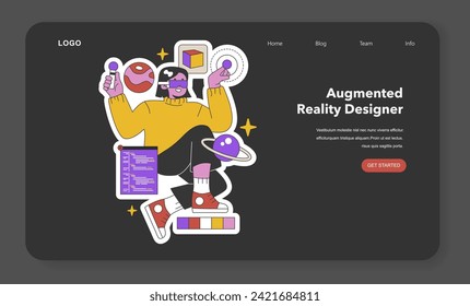 Augmented Reality Designer Creating Virtual Enhancements. An innovator integrates digital overlays into the real world, crafting futuristic experiences. Flat vector illustration