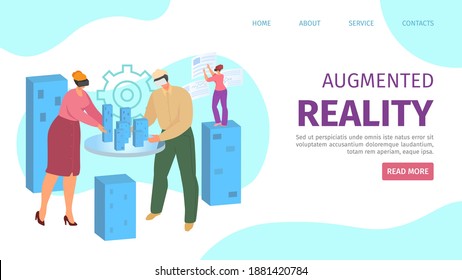 Realidad aumentada en tecnología digital, personas en vr lentes concepto ilustración vectorial. Dispositivo plano de realidad virtual, hombre diseño moderno mujer. Espectáculo futurista en el ciberespacio web.