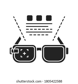 Augmented reality education black glyph icon. VR glasses and information projection. Pictogram for web page, mobile app, promo. UI UX GUI design element.