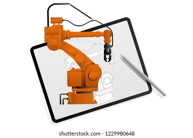 Augmented reality in engineering. Construction of robots. Vector illustration EPS 10