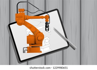 Augmented reality in engineering. Construction of robots. Vector illustration EPS 10