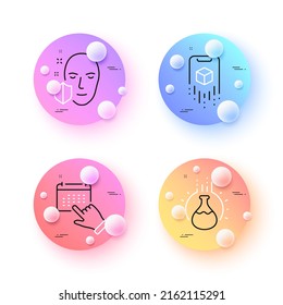 Augmented reality, Event click and Face protection minimal line icons. 3d spheres or balls buttons. Chemistry experiment icons. For web, application, printing. Vector