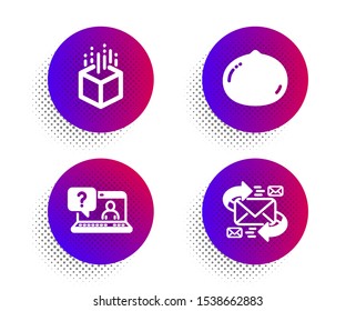 Augmented reality, Faq and Macadamia nut icons simple set. Halftone dots button. E-mail sign. Virtual reality, Web support, Vegetarian food. Communication by letters. Business set. Vector