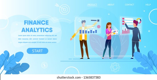 Augmented Reality for Finance Analytics. Men and Woman Working with Business Graph on Virtual Screens. People in Team Data Visualization Concept. Cartoon Flat Vector Illustration. Horizontal Banner.