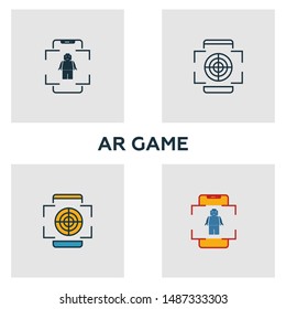 Augmented Reality Game icon set. Four elements in diferent styles from visual device icons collection. Creative augmented reality game icons filled, outline, colored and flat symbols.