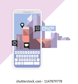 Augmented reality and geotargeting on mobile device, navigation and geolocation app, flat illustration
