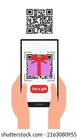Augmented reality. Getting information by scanning a QR code with a smartphone. Reflection of augmented reality on the screen. Concept. Vector illustration