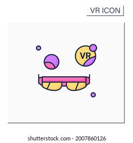 Icono de color de gafas de realidad aumentada. Añadir información adicional, idealmente imágenes 3D e información, animaciones y videos. Concepto de tecnología moderna. Ilustración vectorial aislada