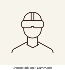 Augmented reality glasses line icon, VR glasses on human face on white background. Mobile app concept. Vector illustration can be used for topics like technology, modern world, gadget