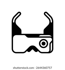 Gafas de realidad aumentada. Icono de Vector de trazo delineado con detalles rellenos de negro.