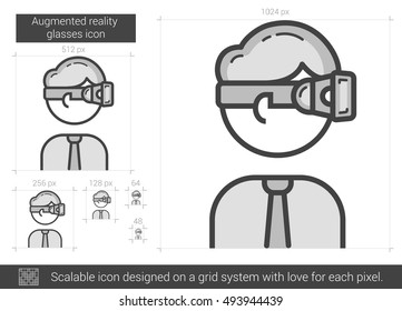 Augmented reality glasses vector line icon isolated on white background. Augmented reality glasses line icon for infographic, website or app. Scalable icon designed on a grid system.